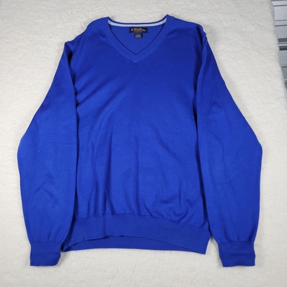 Brooks Brothers Other - Brooks Brothers Supima Cotton V-Neck Sweater Royal Blue Striped Trim Mens L